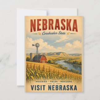 Vintage Nebraska Travel Poster with Golden Prairie Note Card