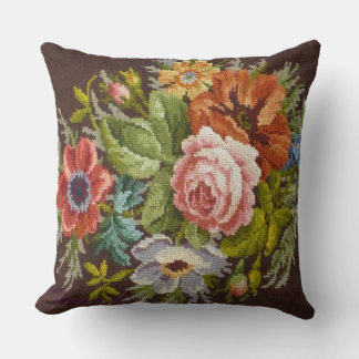 Vintage Needlepoint Floral Tapestry Pillow