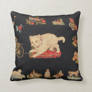 Vintage Needlepoint Kitty Cat Pillow