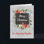 Vintage Neighbor Merry Christmas Card<br><div class="desc">Merry Christmas greeting card for your neighbor with vintage watercolor flowers and cardinal,  chalkboard and wood patterns,  wish your neighbor well this holiday season with this elegant greeting card.</div>