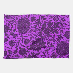 Vintage neon and dark purple floral pattern kitchen towel