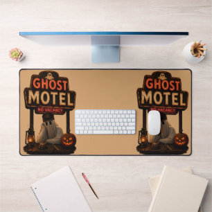 Vintage Neon Ghost Motel Halloween Spooky Desk Mat