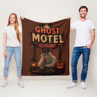 Vintage Neon Ghost Motel Halloween Spooky Fleece Blanket