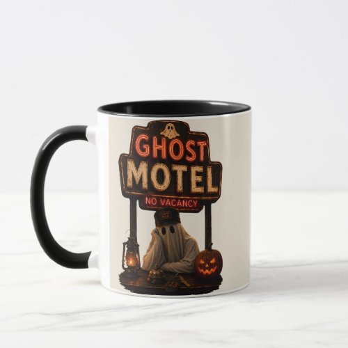 Vintage Neon Ghost Motel Halloween Spooky Mug