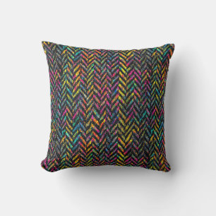 Vintage neon herringbone throw pillow