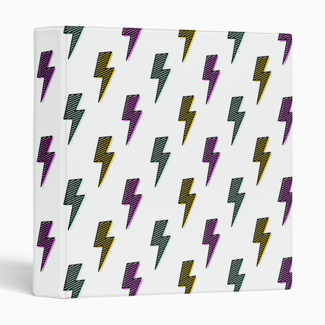 Vintage Neon Lightning Bolt Pattern 3 Ring Binder (Front/Spine)
