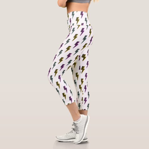 Vintage Neon Lightning Bolt Pattern Capri Leggings