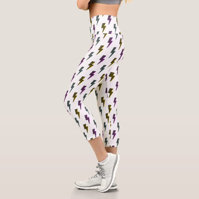Vintage Neon Lightning Bolt Pattern Capri Leggings (Left)