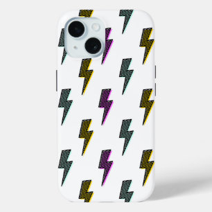 Vintage Neon Lightning Bolt Pattern iPhone 15 Case