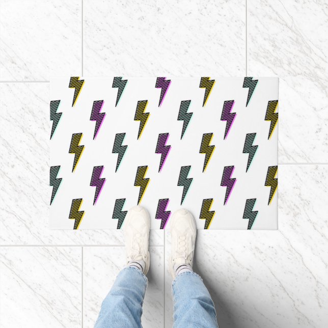 Vintage Neon Lightning Bolt Pattern Doormat (Indoor)