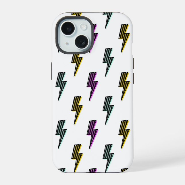 Vintage Neon Lightning Bolt Pattern Iphone Case (Back)