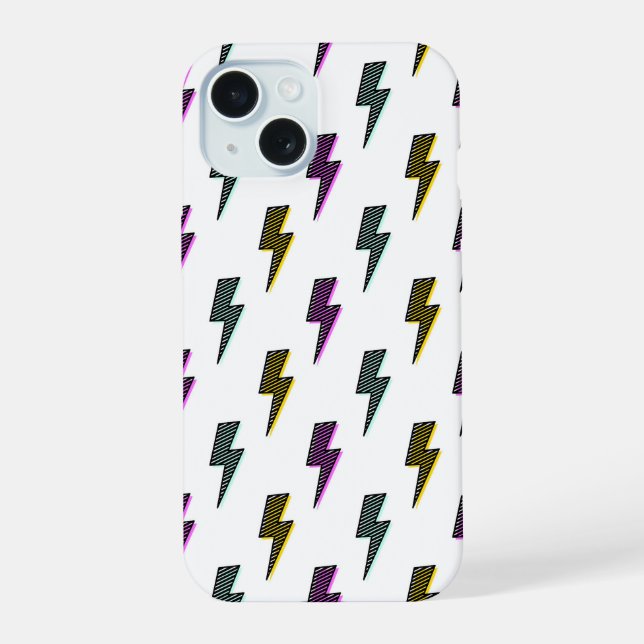 Vintage Neon Lightning Bolt Pattern Iphone Case (Back)