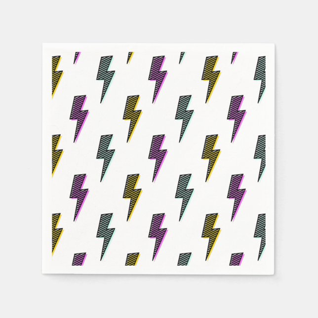 Vintage Neon Lightning Bolt Pattern Napkins (Front)
