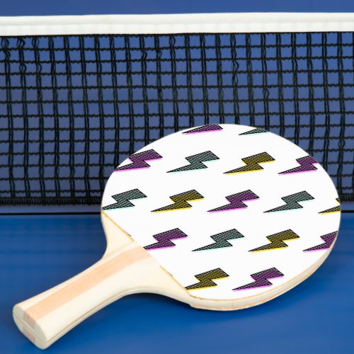 Vintage Neon Lightning Bolt Pattern Ping Pong Paddle