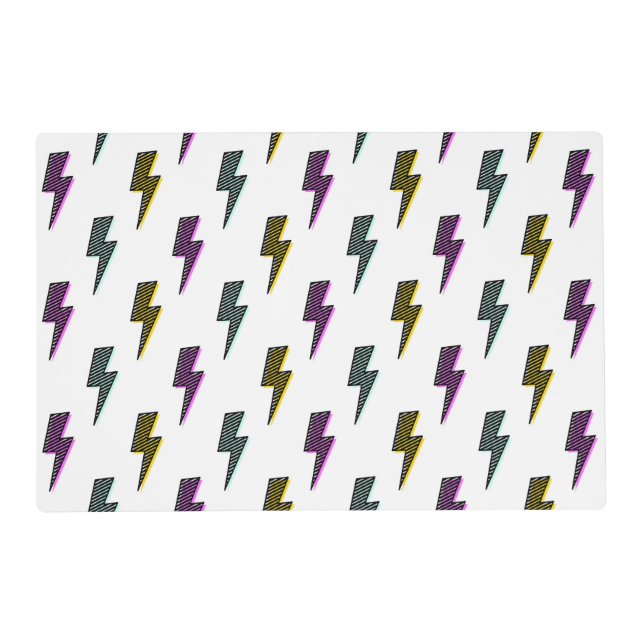 Vintage Neon Lightning Bolt Pattern Placemat (Front)