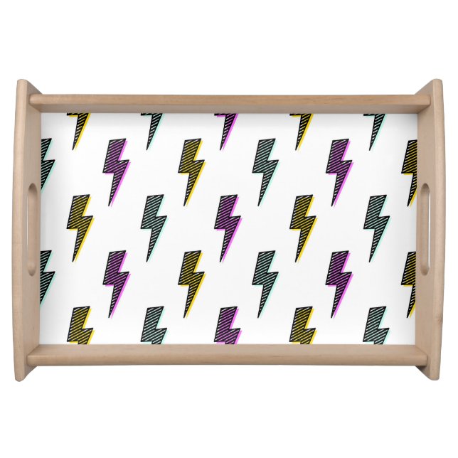 Vintage Neon Lightning Bolt Pattern Serving Tray (Front)