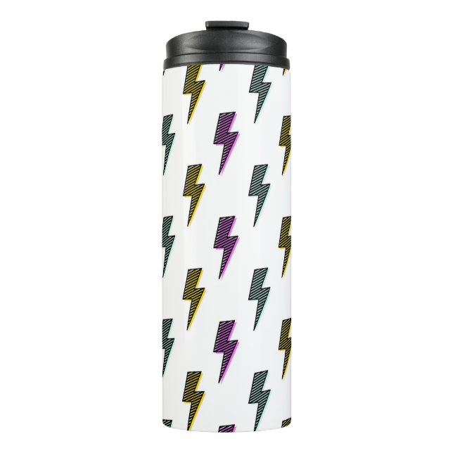 Vintage Neon Lightning Bolt Pattern Thermal Tumbler (Front)