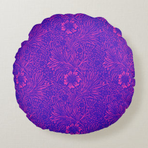 Vintage neon pink bright blue floral pattern round pillow