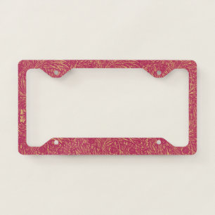 Vintage neon pink light yellow floral pattern license plate frame