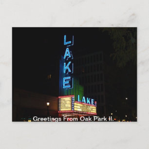 Vintage Neon Sign, Lake Theater, Oak Park Il. Postcard