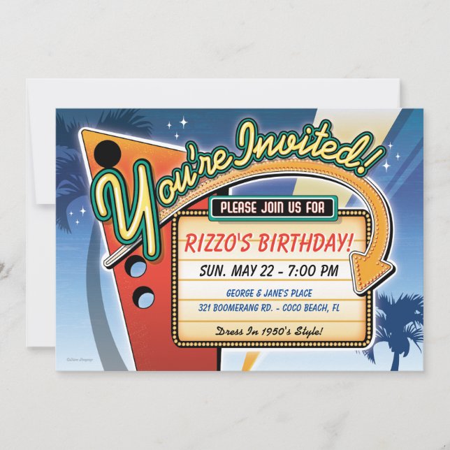 Vintage Neon Sign Party Invitations (Front)
