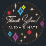 Vintage Neon Stars Vegas Wedding Thank You Classic Round Sticker<br><div class="desc">Glitzy and fun mid century modern atomic style neon stars shine against a black background. These favor stickers will be right at home at a casino themed party or actual Las Vegas wedding. Make them your own by adding a name and you're done. Easy!</div>