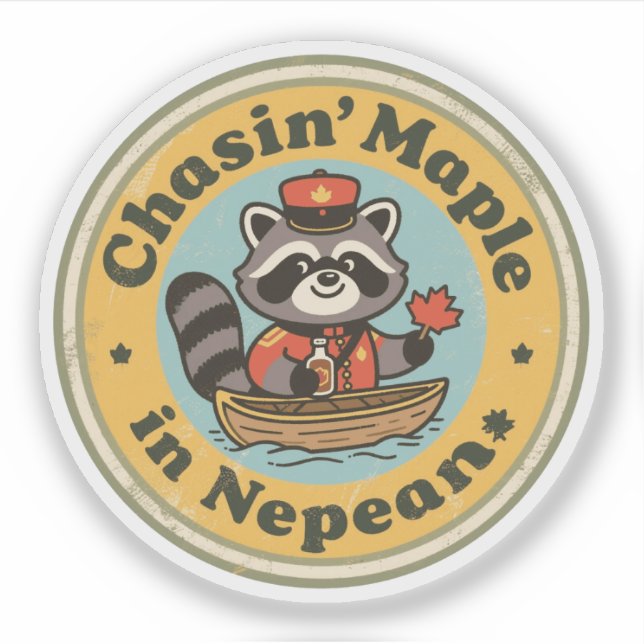Vintage Nepean Ontario Raccoon Gift Sticker (Front)
