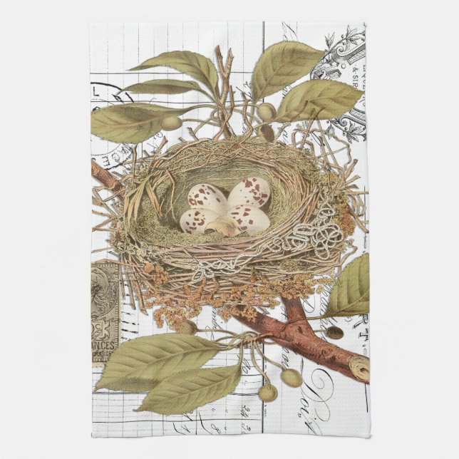 Vintage Nest & Eggs French Kitchen Hand Towel (Vertical)