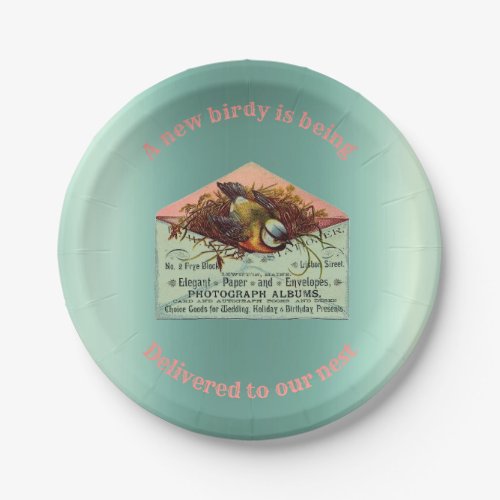Vintage nesting bird baby shower paper plates