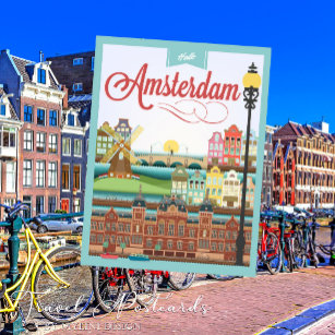 Vintage Netherland Skyline Amsterdam Postcard