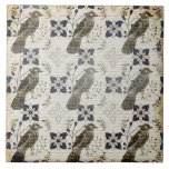 Vintage Neutral Bird Paper Print Ceramic Tile<br><div class="desc">Rustic faux texture of neutral colors & bird vintage pattern on an antique-look background.  Perfect for a farmhouse and cottage decor ceramic tile.  100% customer satisfaction with "Zazzle" every day.</div>