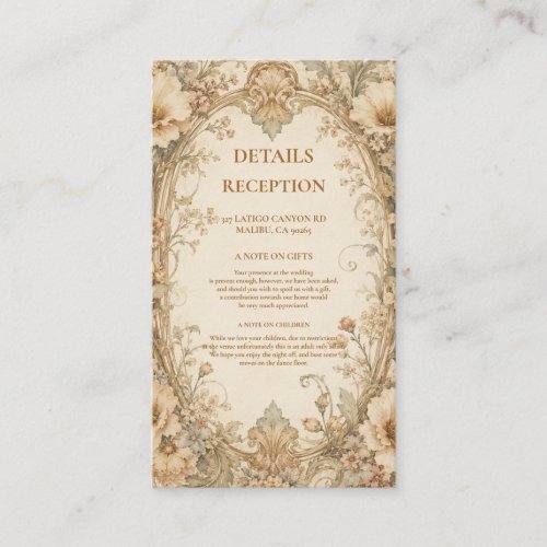 Vintage Neutral Botanical Elegant Enclosure Card
