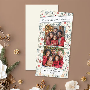 Vintage Neutral Christmas Ornament 2 Family Photo Holiday Card