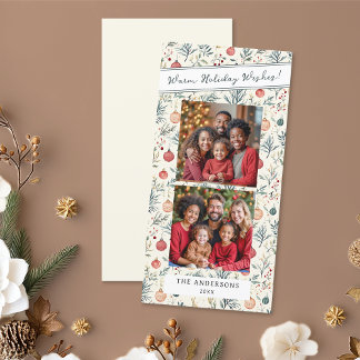 Vintage Neutral Christmas Ornament 2 Family Photo Holiday Card