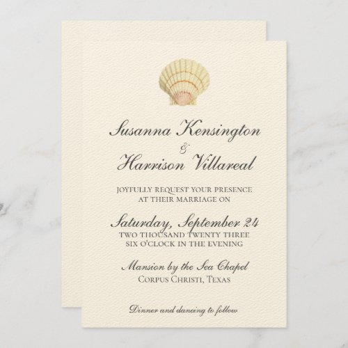 Vintage Neutral Color Single Seashell Wedding Invitation