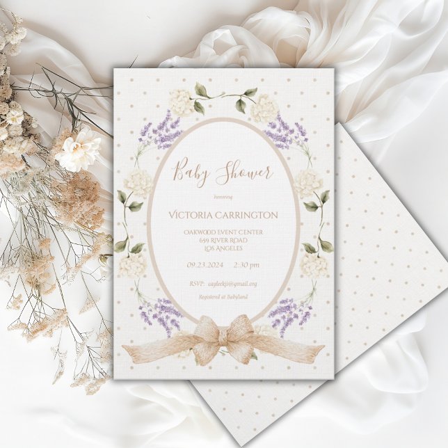 Vintage Neutral Floral Frame Baby Invitation (Creator Uploaded)