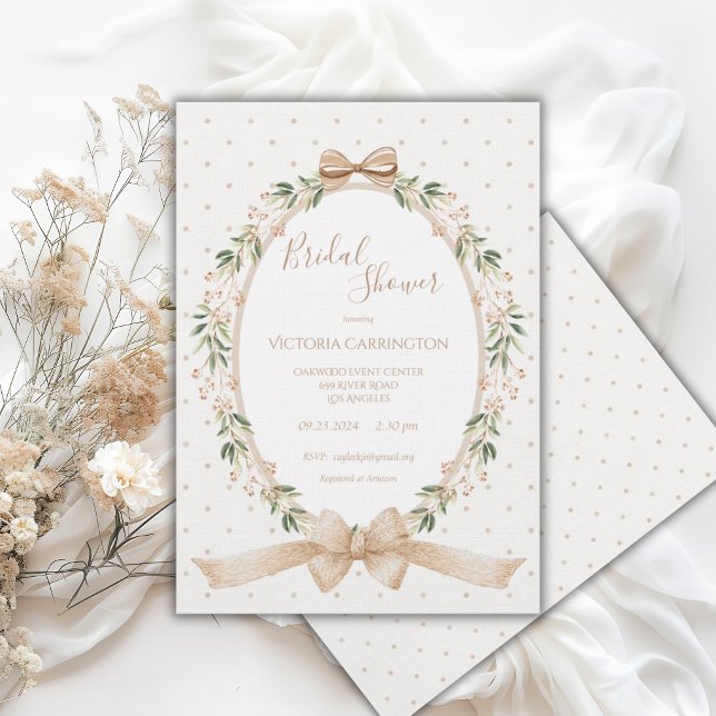 Vintage Neutral Floral Frame Bridal Invitation (Creator Uploaded)
