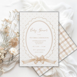 Vintage Neutral Scalloped Frame.Baby Shower Invitation