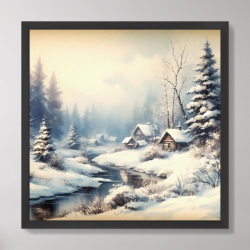 Vintage neutral sepia snowy winter forest poster