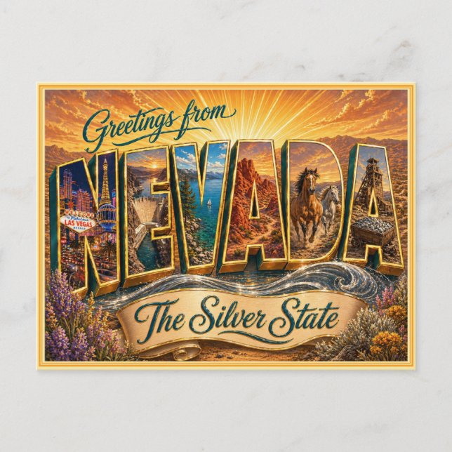 Vintage Nevada Greeting From Postcard (Front)