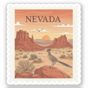 Vintage Nevada Roadrunner Desert Sunset Stamp Sticker