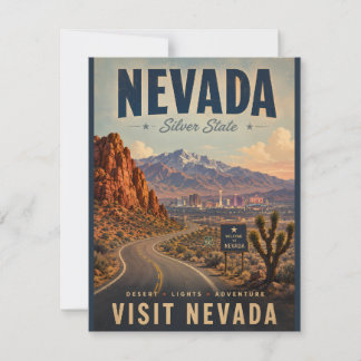 Vintage Nevada Travel Poster with Desert Road and Note Card