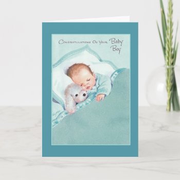 Vintage New Baby Boy Greeting Card by RetroMagicShop at Zazzle