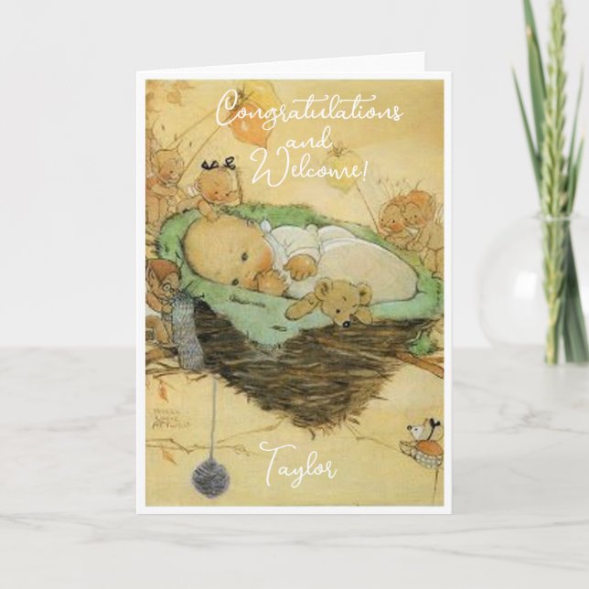 Vintage New Baby Congratulations Flat Card (Front)