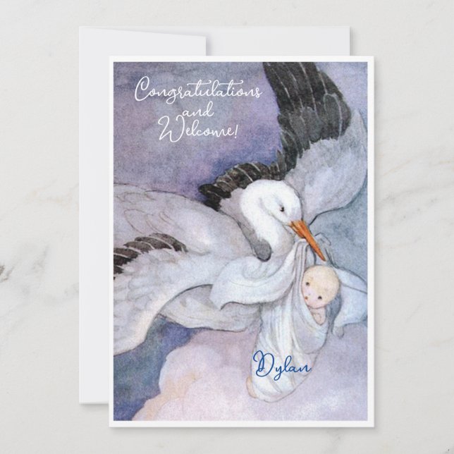 Vintage New Baby Congratulations Flat Card (Front)