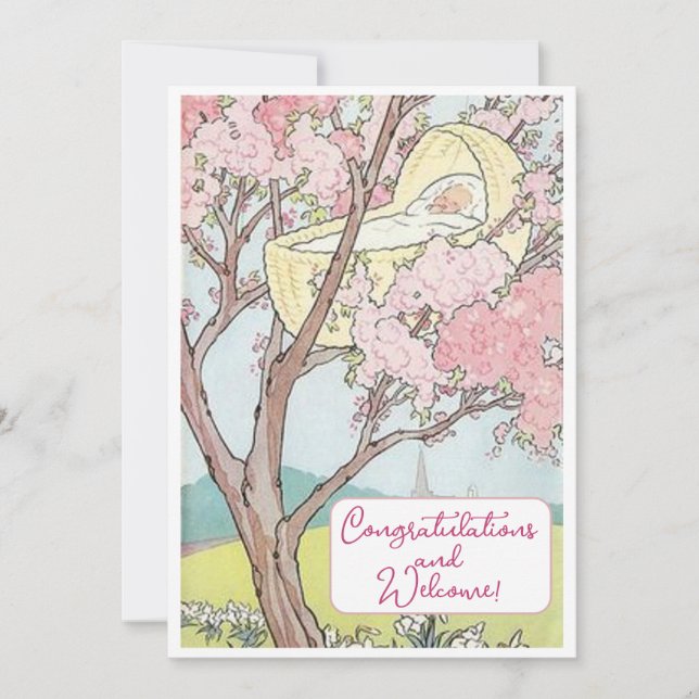 Vintage New Baby Congratulations Flat Card (Front)