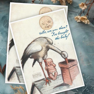 Vintage New Baby Congratulations with Stork Card