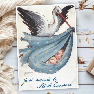 Vintage New Baby Congratulations with Stork Card