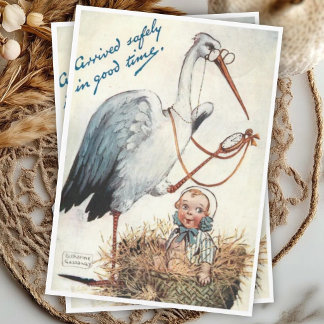 Vintage New Baby Congratulations with Stork Card