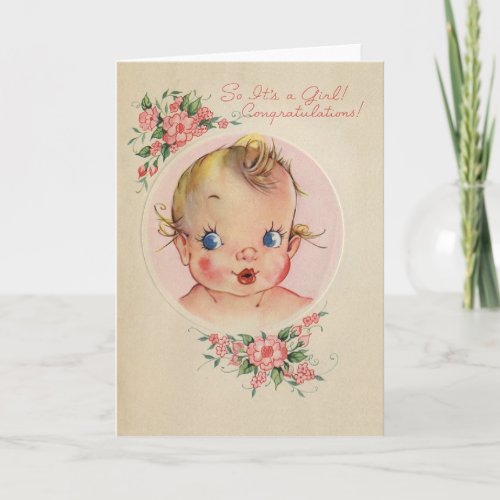 Vintage New Baby Girl Congratulations Card